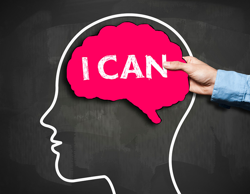 Drawing of person's head on chalkboard is filled with brain bubble that says, "I can"