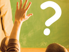 Student raises hand with question mark above head for how to grade participation