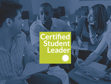 Students collaborate in background with the words "Certified Student Leader" in the forefront