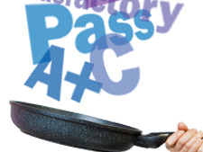 Frying pan mixes up words such as a+, C, Pass, Satisfactory