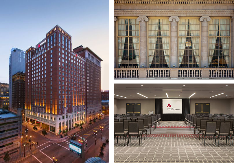 collage of photographs of the Marriott St. Louis Grand hotel
