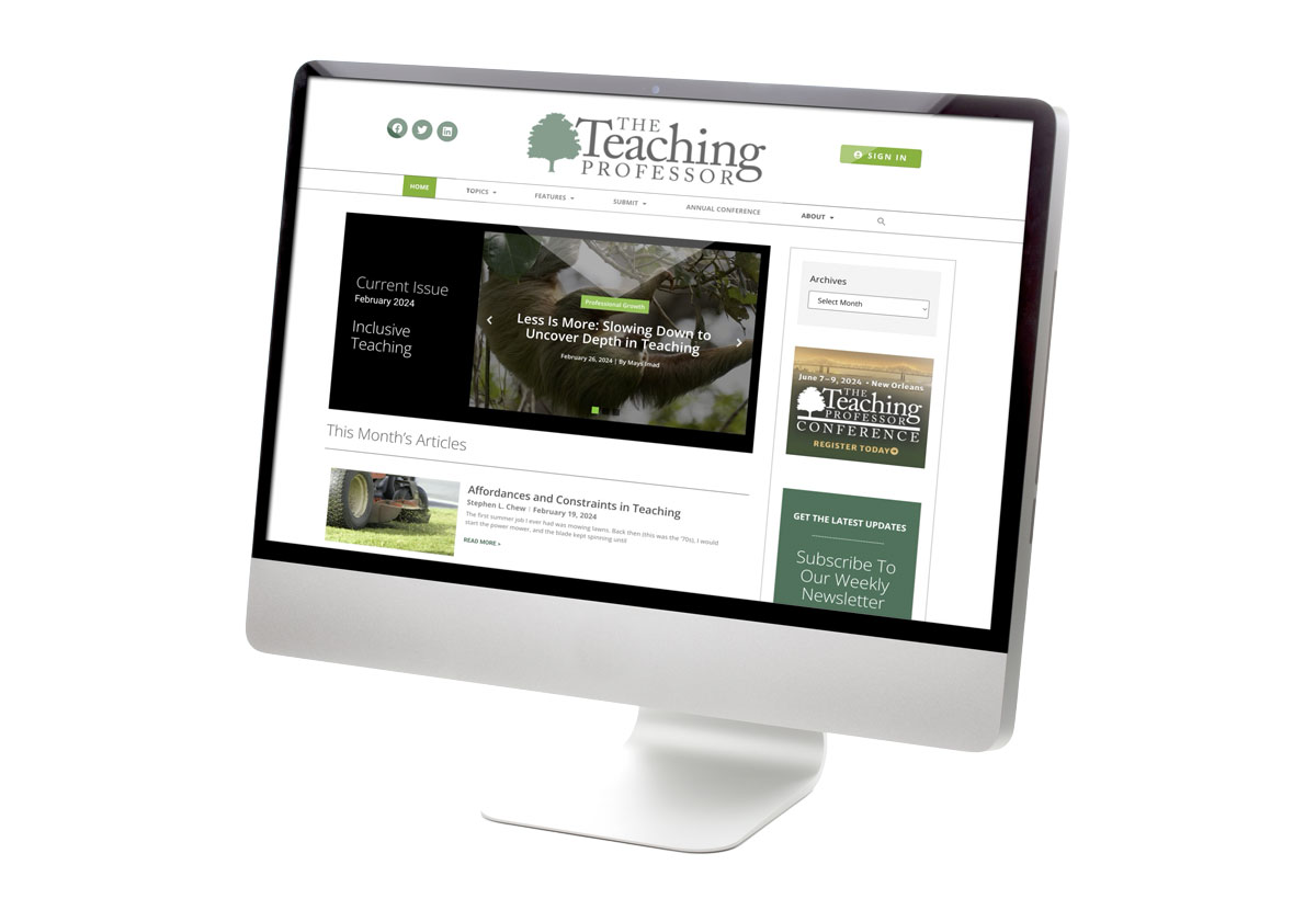 computer with the Teaching Professor website on screen