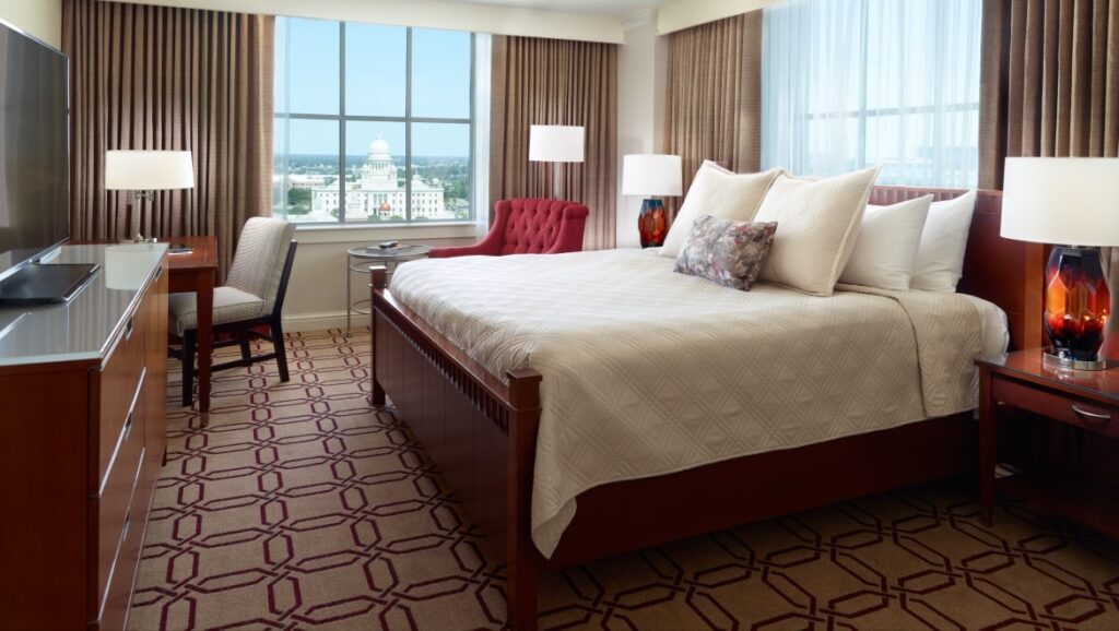 interior of a guest room at the Omni Providence Hotel in Providence, Rhode Island