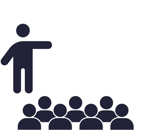 illustration of an educator with an AI icon in front of a group of students