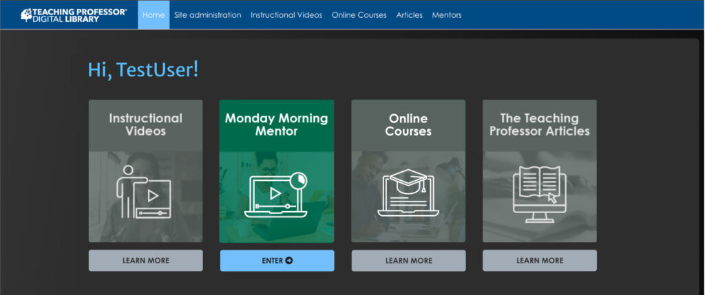 screenshot of the Teaching Professor Digital Library dashboard