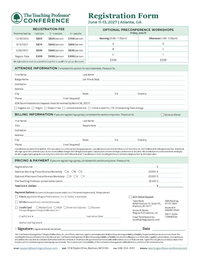 Teaching Professor Conference registration form