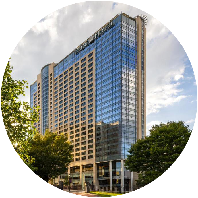 exterior photograph of the Omni Atlanta Hotel at Centennial Park in Atlanta